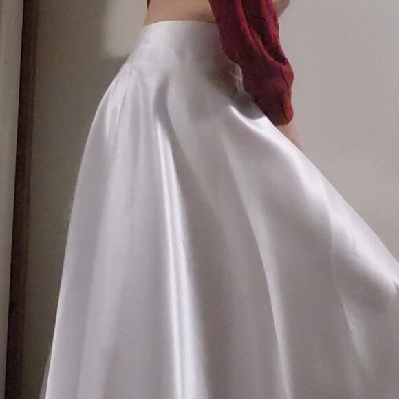 High Waist A-Line Satin White Skirt - Picture 5 of 11